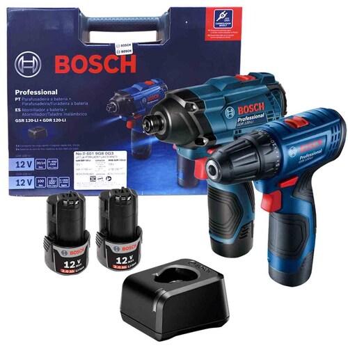 Kit Atornillador Taladro + Llave De Impacto + Baterías Bosch 