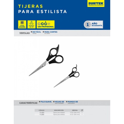 Tijeras Acero Inox 6 1/2in Estilista Peluquero Baber Surtek 