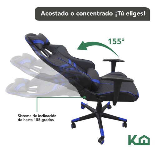 Silla Gamer Ergonomica Reclinable Gaming Pc Videojuegos 1 Azul oscuro