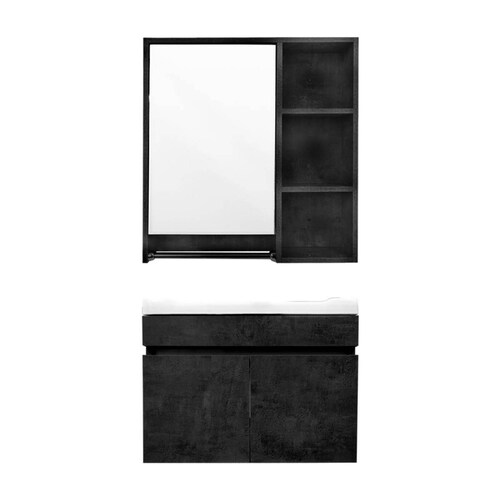 Mueble Para Baño Gabinete Organizador Lavabo Espejo Repisas 1 Negro Blanco - Negro