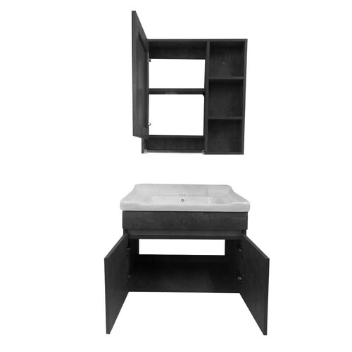Mueble Para Baño Gabinete Organizador Lavabo Espejo Repisas 1 Negro Blanco - Negro