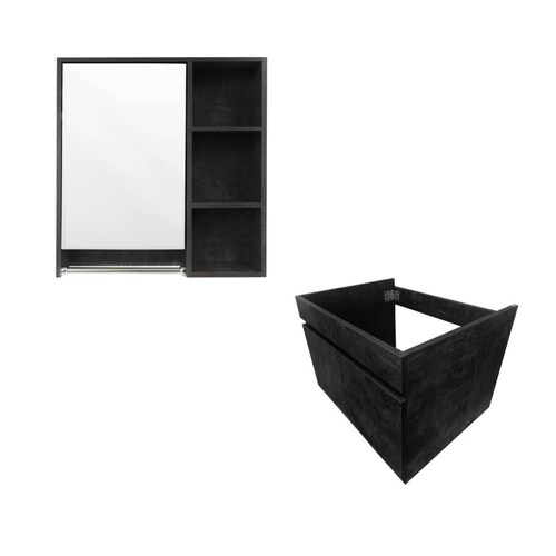 Mueble Para Baño Gabinete Organizador Lavabo Espejo Repisas 1 Negro Blanco - Negro
