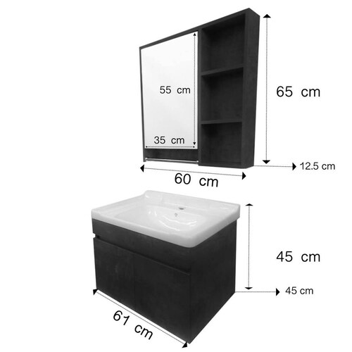 Mueble Para Baño Gabinete Organizador Lavabo Espejo Repisas 1 Negro Blanco - Negro