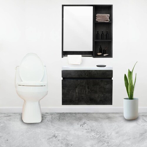 Mueble Para Baño Gabinete Organizador Lavabo Espejo Repisas 1 Negro Blanco - Negro