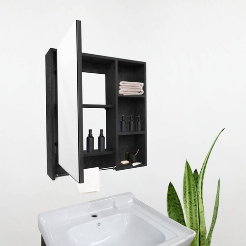 Mueble Para Baño Gabinete Organizador Lavabo Espejo Repisas 1 Negro Blanco - Negro