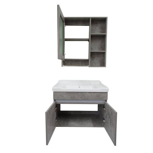 Mueble Para Baño Gabinete Organizador Lavabo Espejo Repisas 1 Gris Blanco - Gris