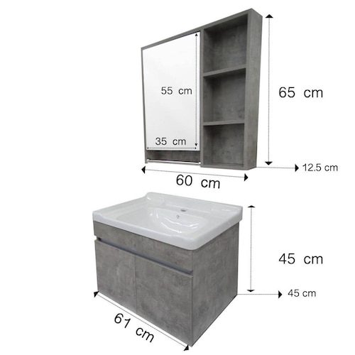 Mueble Para Baño Gabinete Organizador Lavabo Espejo Repisas 1 Gris Blanco - Gris