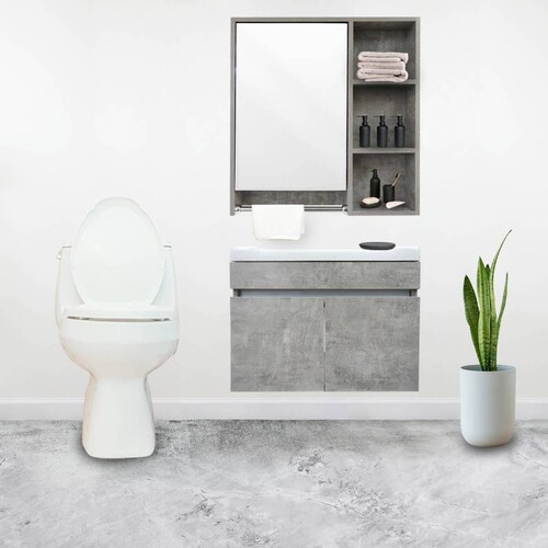 Mueble Para Baño Gabinete Organizador Lavabo Espejo Repisas 1 Gris Blanco - Gris