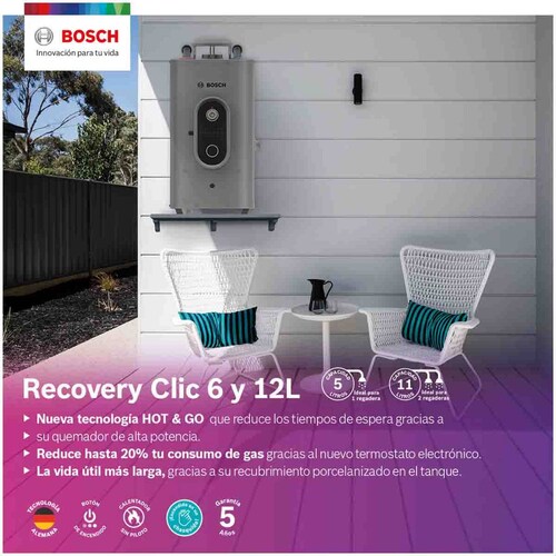 Calentador Boiler De Paso 2 Servicios Gas Natural 11 L Bosch 