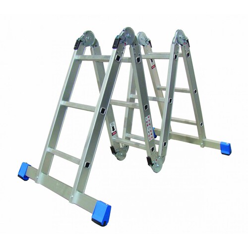 Escalera Multiposiciones Aluminio 12 Peldaños Con Charola Gris