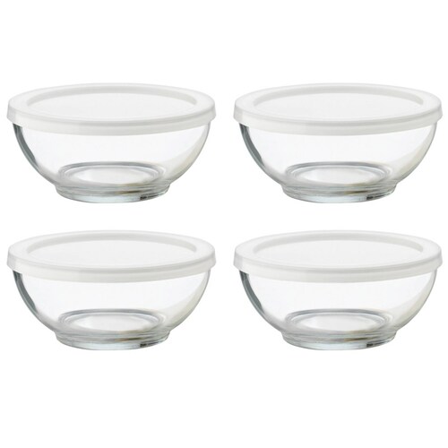 Juego Tazones Bowl Ensaladera Vidrio 4 Pzas Con Tapa Libbey 