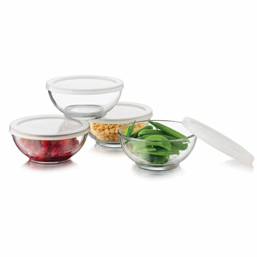 Juego Tazones Bowl Ensaladera Vidrio 4 Pzas Con Tapa Libbey 