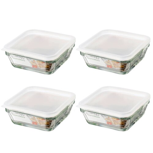 Juego 4 Tazones Vidrio Cuadrados Bowl Ensaladera Tapa Libbey 