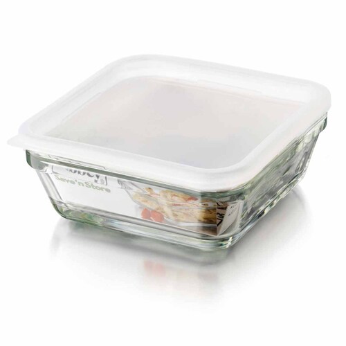 Juego 4 Tazones Vidrio Cuadrados Bowl Ensaladera Tapa Libbey 