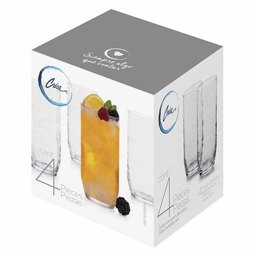 Juego 4 Vasos Alaska Hb 455ml Vidrio Cocina Beber Casa Crisa 