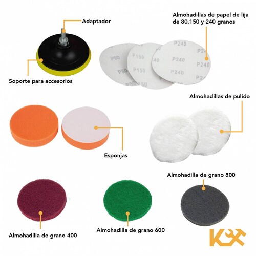 Kit 12pzs Lijar Esponja Lijas Taladro Esmeril Adaptador 115m 