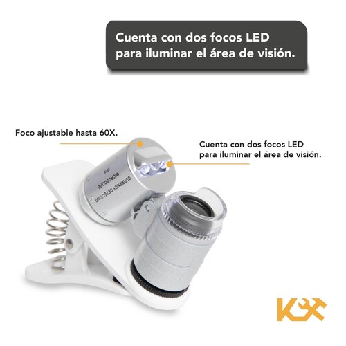 Lupa Con Clip Microscopio Celular Universal Zoom 60x Led Uv 