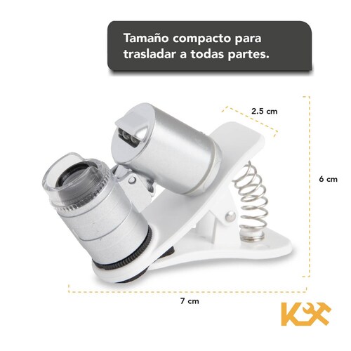Lupa Con Clip Microscopio Celular Universal Zoom 60x Led Uv 