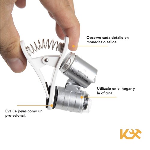 Lupa Con Clip Microscopio Celular Universal Zoom 60x Led Uv 