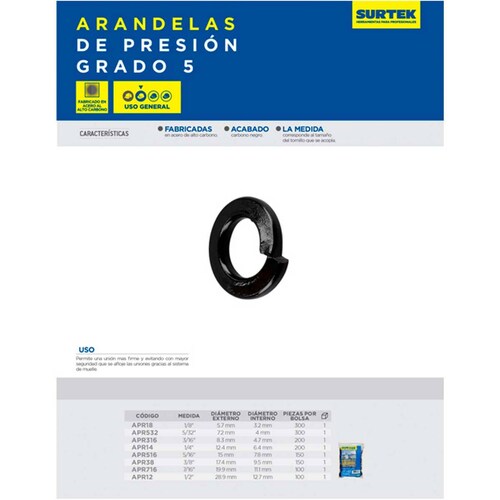 Juego Arandelas Presion 1/4in Acero 200 Pzs Tornillos Surtek 