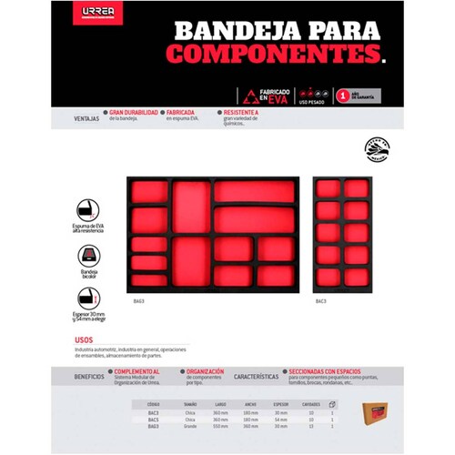 Bandeja Organizador Contenedor 30mm 55x36 Cm Tornillos Urrea 