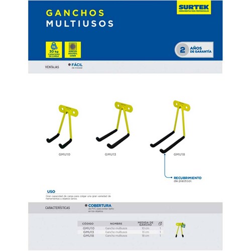 Gancho Organizador Pared Multiusos Carga 30 Kg Colgar Surtek 