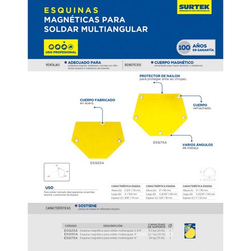 Escuadra Esquina Magnetica 5 3/4 In Hexagonal Soldar Surtek 
