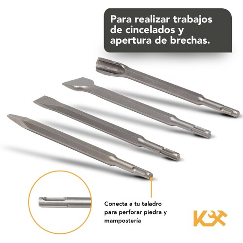 Juego De Cinceles Sds Plus Para Rotomartillo 25cm 4 Piezas 