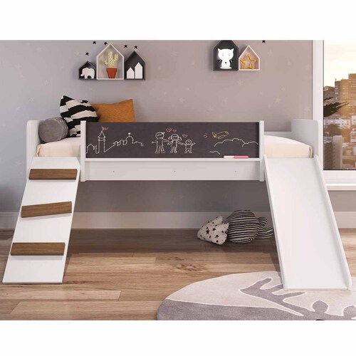Cama Individual Resbaladilla Escaleras Pizarron 183cm Niños