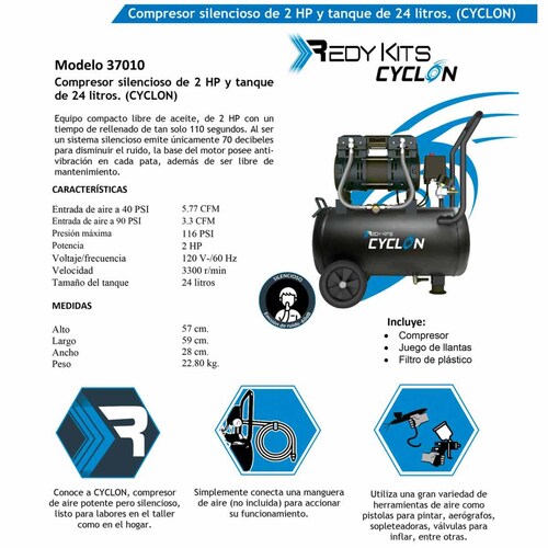 Compresor Ciclon 24l 20HP + Pistola + Manguera Pintar Goni