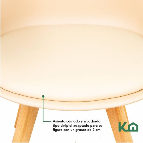 Silla Tipo Eames Madera Tulip Asiento Acolchonado Vinipiel Beige Multicolor