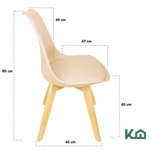 Silla Tipo Eames Madera Tulip Asiento Acolchonado Vinipiel Beige Multicolor
