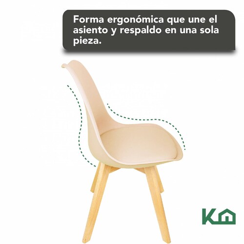 Silla Tipo Eames Madera Tulip Asiento Acolchonado Vinipiel Beige Multicolor