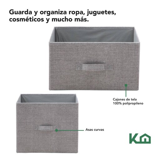 Comoda Cajonera 5 Cajones Mueble Organizador de Tela Madera Gris con Marco Blanco