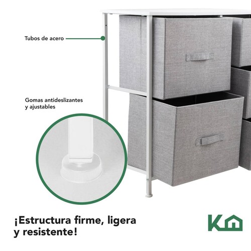 Comoda Cajonera 5 Cajones Mueble Organizador de Tela Madera Gris con Marco Blanco