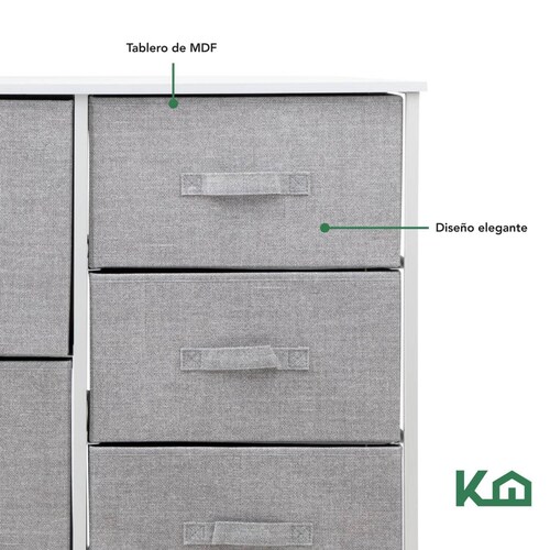 Comoda Cajonera 5 Cajones Mueble Organizador de Tela Madera Gris con Marco Blanco
