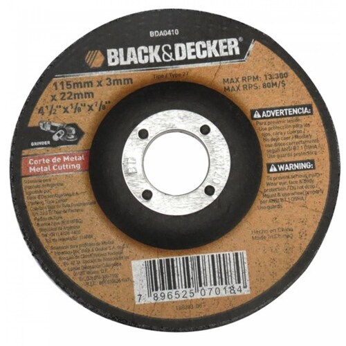 Abrasivo Metal 115-3-22mm Taza Corte Bda 410 Black & Decker
