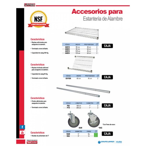 Repisa Inclinada Adicional Estantería Alambre A2418a Urrea 