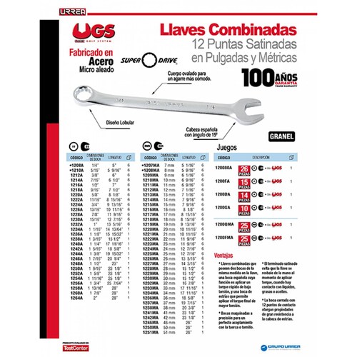 Llave Combinada 12mm 1212ma Urrea 
