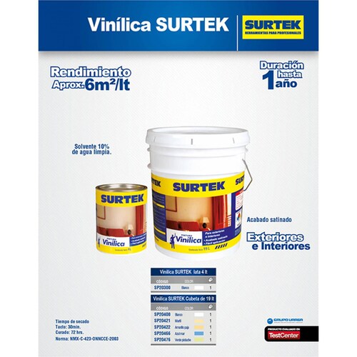 Pintura Vinílica Blanca 4lt Pinta Interior Y Exterior Surtek 