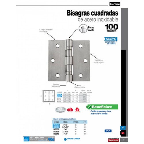 Bisagra Cuadrada Acero Inoxidable 2 X 2 In Bics20 Proforza 