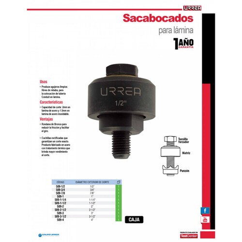 Sacabocado Para Lamina 7/8 509-7/8 Urrea 