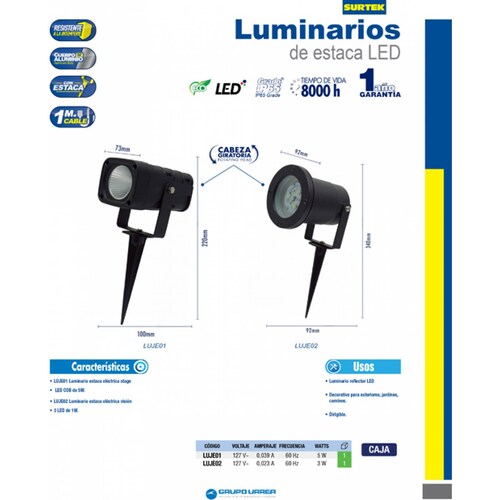 Luminario Led Tipo Estaca 127 V Exterior 3 W Luje02 Surtek 