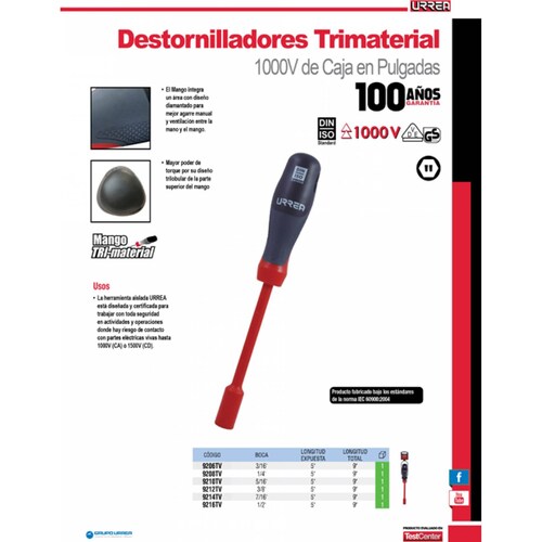 Desarmador Trimaterial 1000v Caja 5/16 9210tv Urrea 