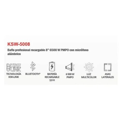 Bocina KSR Bluetooth Luces LED Link USB 8 PuLG Kaiser