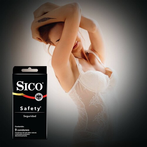 Condones de Látex Seguros y Lubricados Sico Safety  Cartera con 9 Piezas