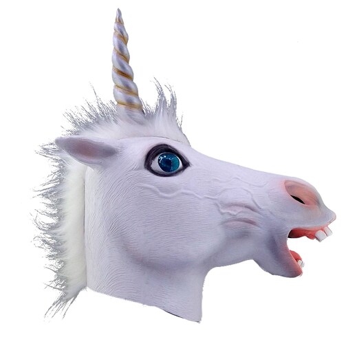 Máscara de Halloween Unicornio Cuerno plateado Látex Terror