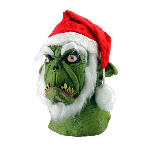 Máscara de Halloween Grinch con gorro Navideño Látex Horror