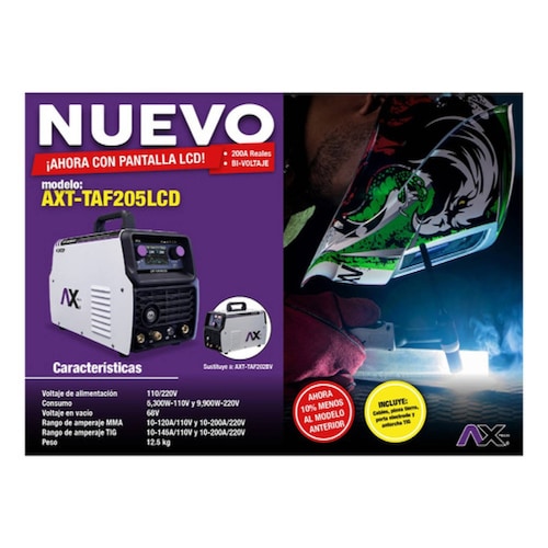 Soldadora Inversor Tig Hf Axt taf205lcd Axtech