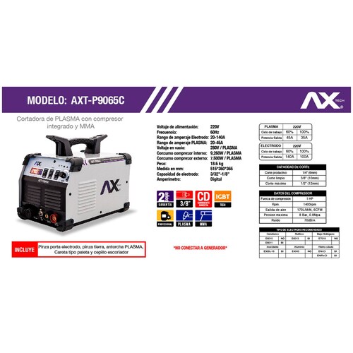 Cortadora Plasma 220V 60Hz Mod  AXT P9065C AXTECH